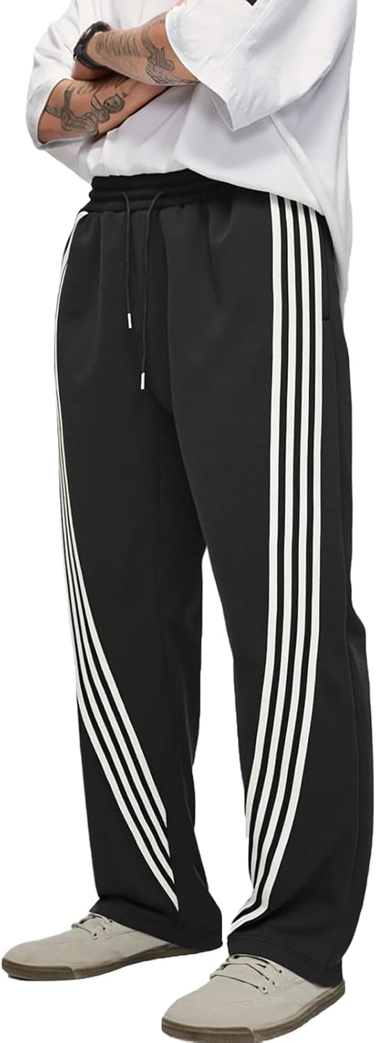 Men’s Black Sweatpants Casual Fleece Drawstring Sweat Pants Workout Wide Leg Athletic Sweatpant with Pockets