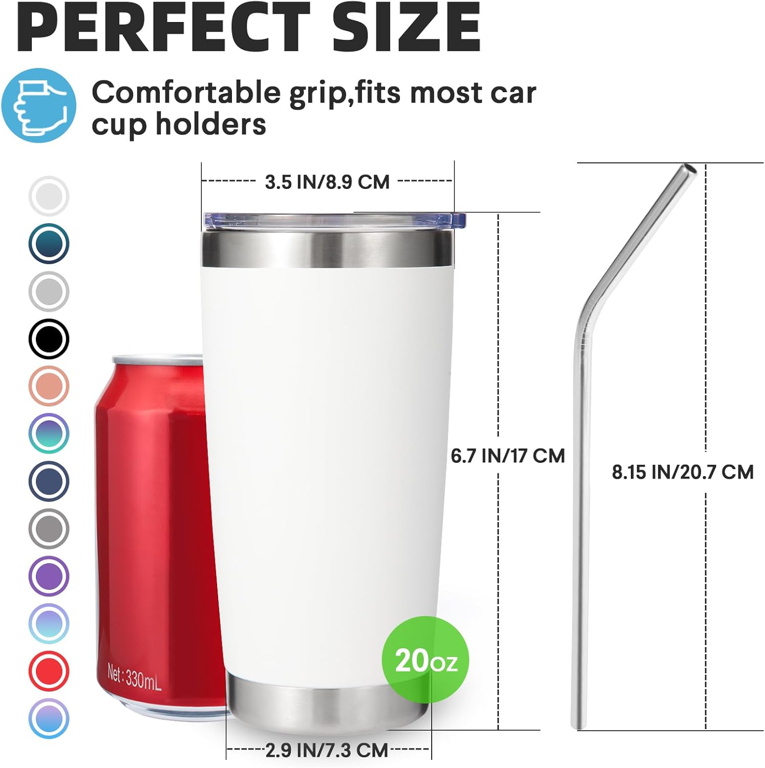 Volhoply 20oz Stainless Steel Tumbler with Lid and Straw Bulk 4 Pack,Double Wall Insulated Travel Iced Coffee Mug Fits Cup holder,Powder Coated Cups for Hot/Cold Drinks,Christmas Gifts(White,4 Set) - Image 2