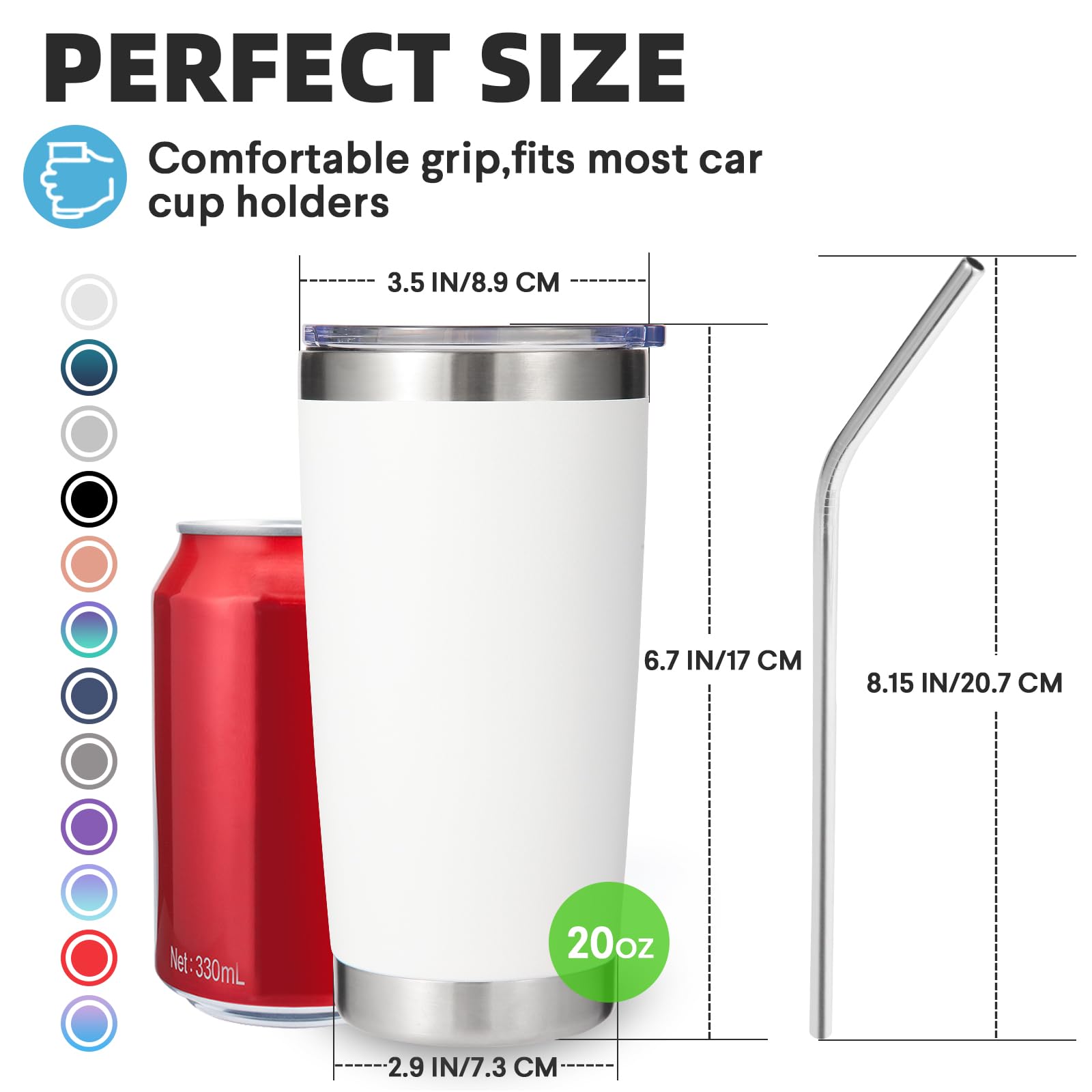 Volhoply 20oz 550ml Travel Insulated Tumbler with Lid and Straw Bulk 4 Pack - Image 2