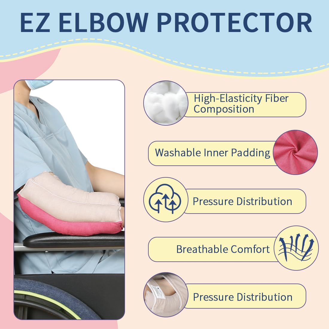 EZ Assistive Coderas protectoras de soporte de codo para ancianos y pacientes postrados en cama, protector de codo con espuma suave, 1 unidad