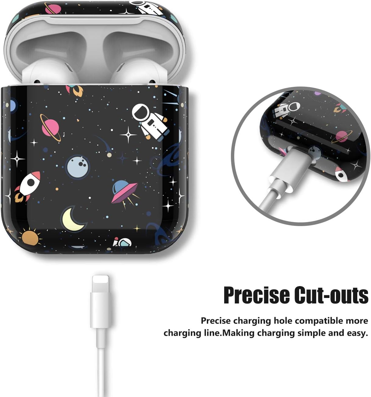 PBRO AirPods Case Cute Astronaut Case Protective Hard Shockproof Case Cover [Front LED Not Visible] Compatible with Apple AirPods 2 & 1(Black+Space)