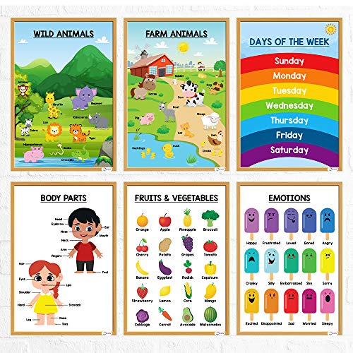 ملصقات تعليمية لمرحلة ما قبل المدرسة من إيسن لموارد التعلم للأطفال الصغار الحروف الأبجدية والأرقام والأشكال والألوان والحيوانات وشهور السنة، وأيام الأسبوع، والعواطف، والفواكه، وأجزاء الجسم والمزيد