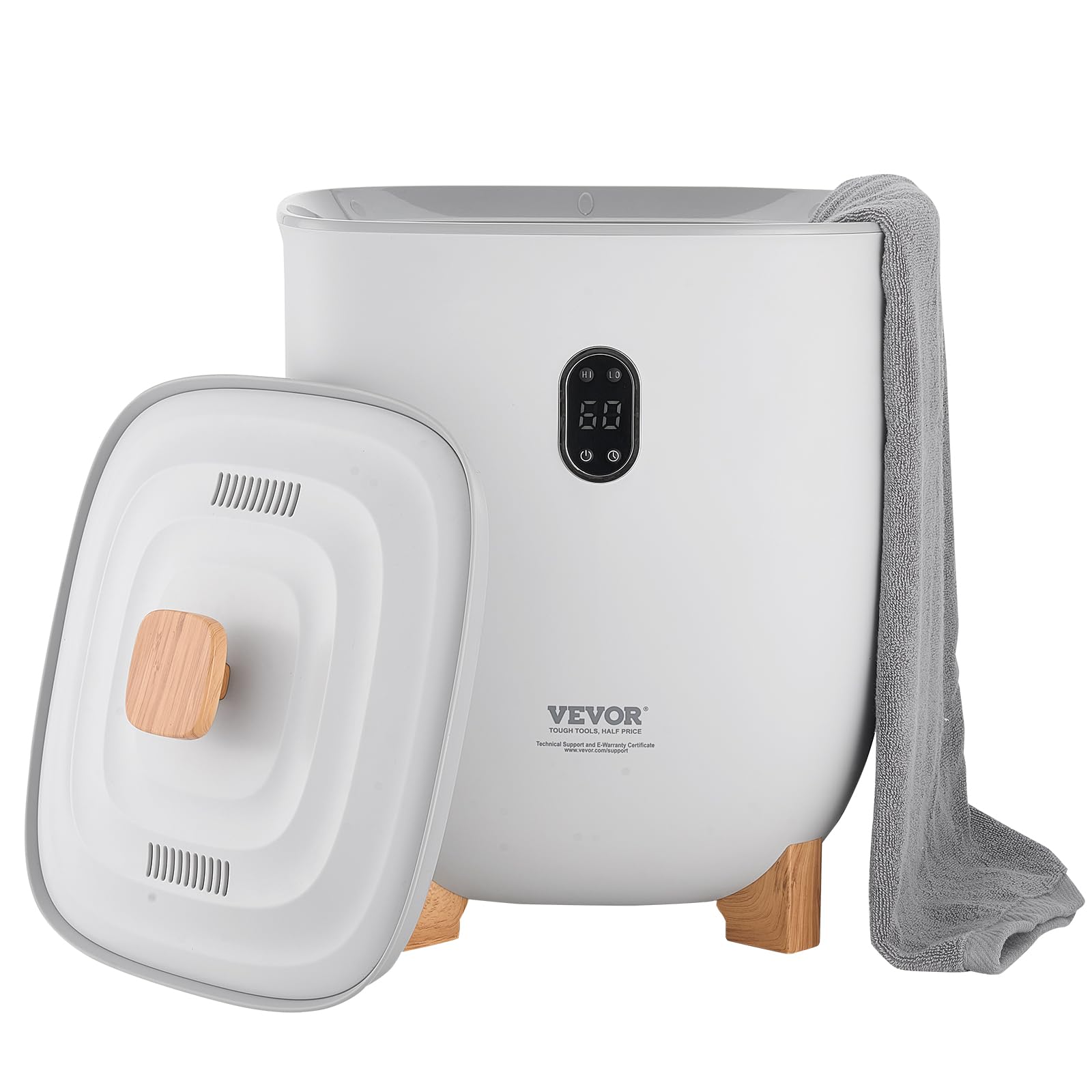 VEVOR Scaldasalviette Capienza 25 Litri con Schermo LED, Scaldacoperte per Bagno, 4 Livelli di Timer, Impostazione Temperatura, Blocco di Sicurezza, per Spa, Casa, Grigio