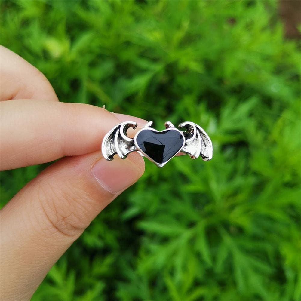 Gothic Vampire Bat Heart Wing Ring Halloween Angel Devil Wings Open Ring Punk Love Demon Peach Band Ring Adjustable Arrow Dragon Wing Statement Rings for Women Men Party Jewelry