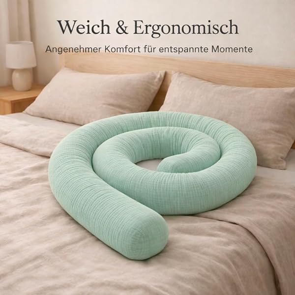 Seitenschläferkissen aus 100% Baumwolle – Bettschlange Body Pillow, Lange Kopfkissen Bettrolle, Nackenrolle Kissen (Eukalyptus, 200 cm) - 2