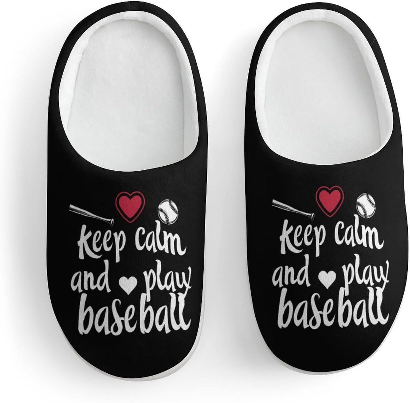 Keep Calm And Play Baseball Cute Cotton Slippers Anti-slip House Shoes Funny Slipper Indoor Outdoor