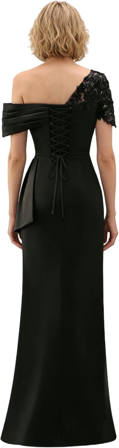 Dydsz Women's One Shoulder Sheath Mother of The Bride Dresses Elegant Evening Formal Gowns Chiffon Prom Dress with Appliques