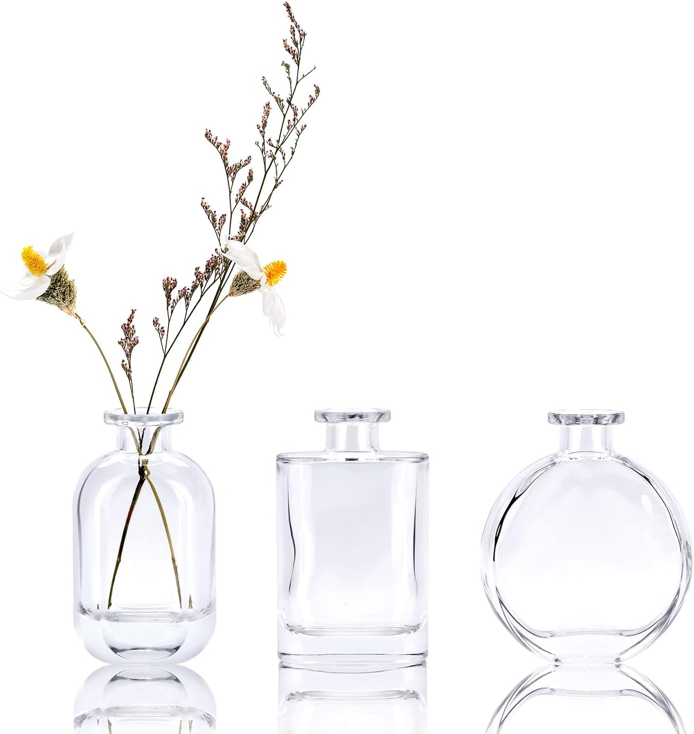 WHJY Clear Glass Vase Set of 3, Decorative Flower Vases for Centerpieces, Colored Bud Vases, Small Geometric Vases for Wedding, Home Décor