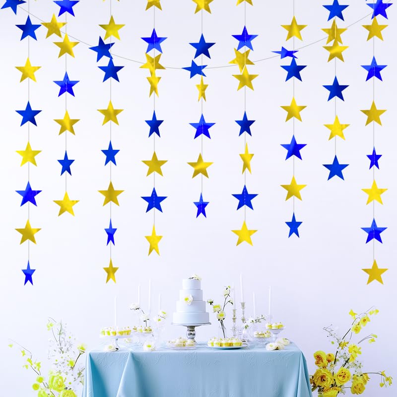 Image of Blue Gold Shining Star Hanging Garland Blue Gold Hanging Sparkling Star Streamer Glitter Bunting Banner Twinkle Backdrop for Wedding Baby Shower Birthday Christmas Decorations 40 Feet