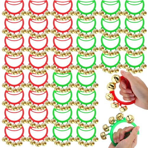 Hiboom 40 Pcs Christmas Hand Bells Jingle Bells Hand Held Noise Makers Party Favors Rhythm Musical Instruments for Adults Holiday Decoration by Hiboom - Used condition - US$18.26
