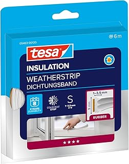 tesa INSULATION Dichtungsband S -Selbstklebende Gummidichtung zum Isolieren von Spalten an Fenstern und Türen - Weiß - 6 m x 9 mm x 4 mm