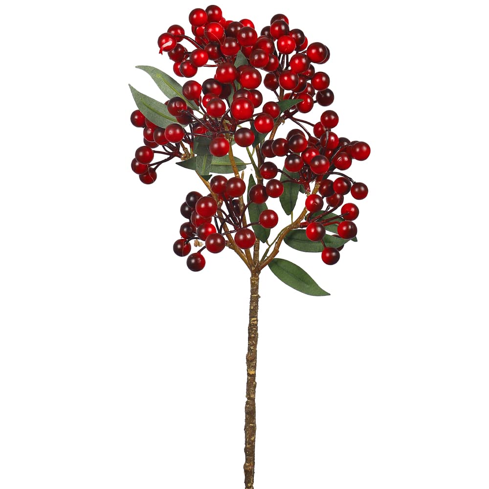 YataiBunch of 4 Artificial Red Berry, Realistic Faux Berry Branches with Stems & Lush Green Leaves, Reusable & Long-Lasting Bunch Berry Christmas Decorations for Vases, Holiday Wedding & Event Decor