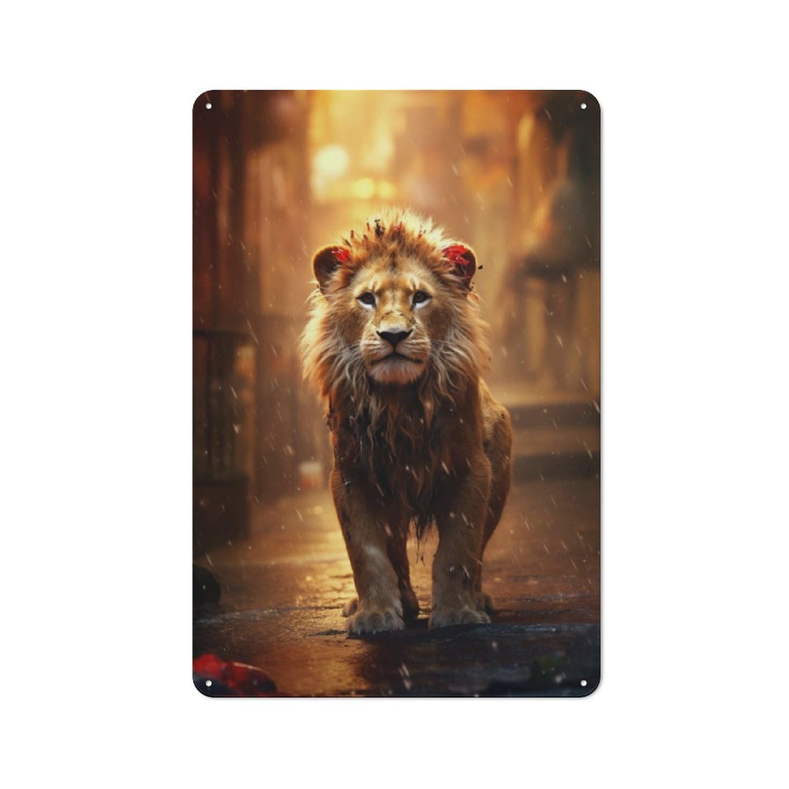 Understated Office Metal Sign 30x20cm Featuring Young Lion City Street, Studio Wall Plaque for Office, Study, Studio Or Hallway