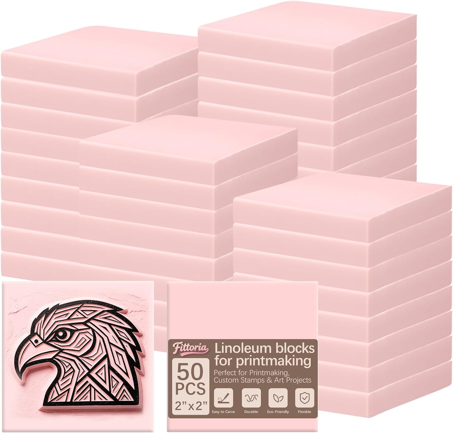 50Pcs Square Linoleum Blocks for Printmaking,2x2in Premium Rubber Stamps, Printmaking Supplies for Printing, Stamp Making, and a Wide Range of DIY Craft Projects