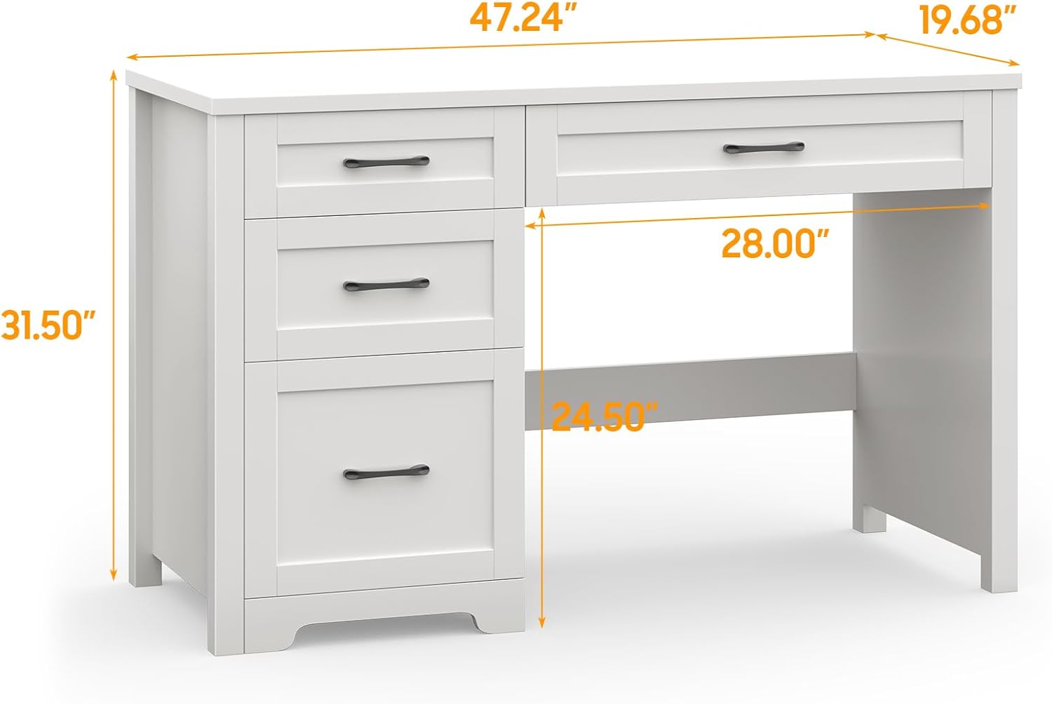 Befrases Farmhouse 47" Executive Desk with 3 Storage Drawers, Wood Computer Desk with File Drawer, Workstation for Home Office, Study, Writing.Cream White