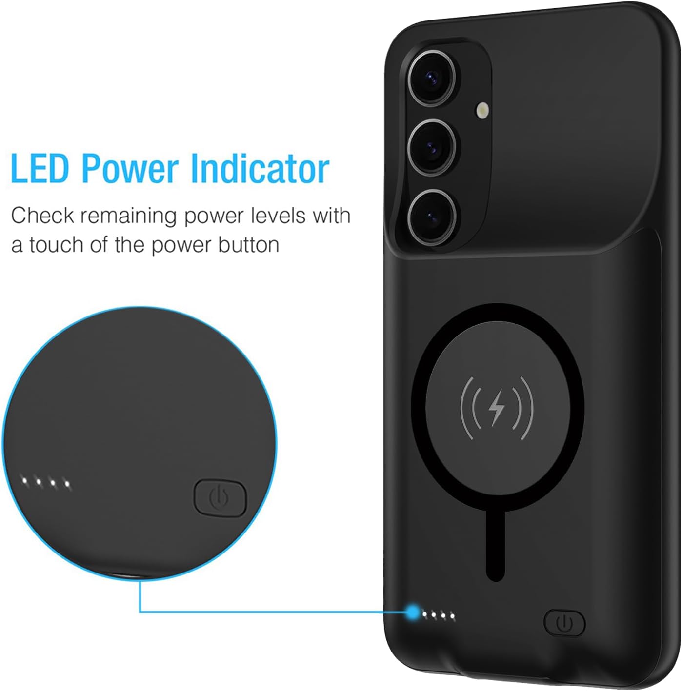 Battery Case for Galaxy S23 FE,12000mAh Portable Protective Smart Wireless Charging Case Support Carplay Compatible with Galaxy S23 FE(6.4 inches)Rechargeable Extended Battery Charger Case(Black)