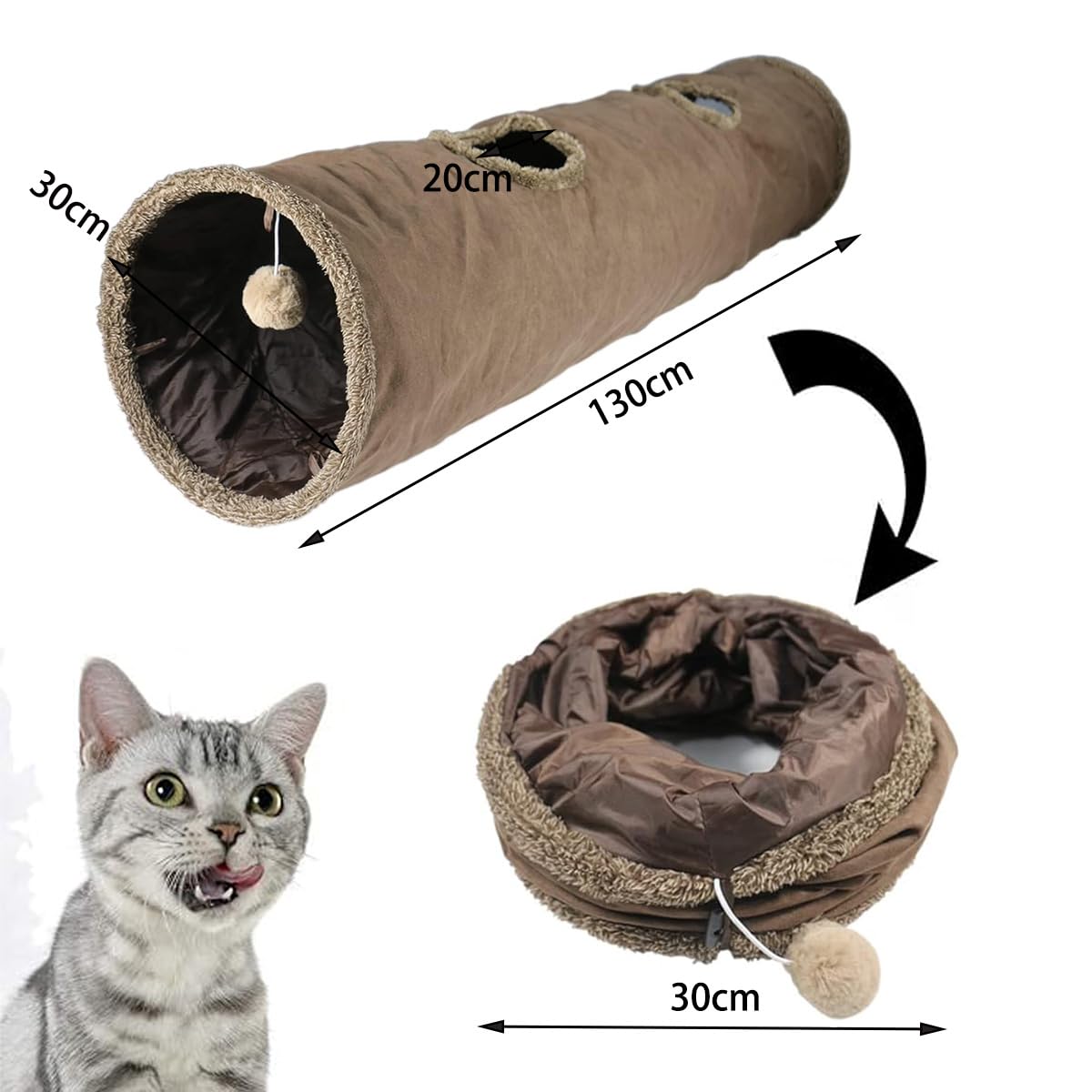 ZYYRSS Collapsible Cat Tunnel Toy, 30x130cm Cat Play Tunnel - Image 2
