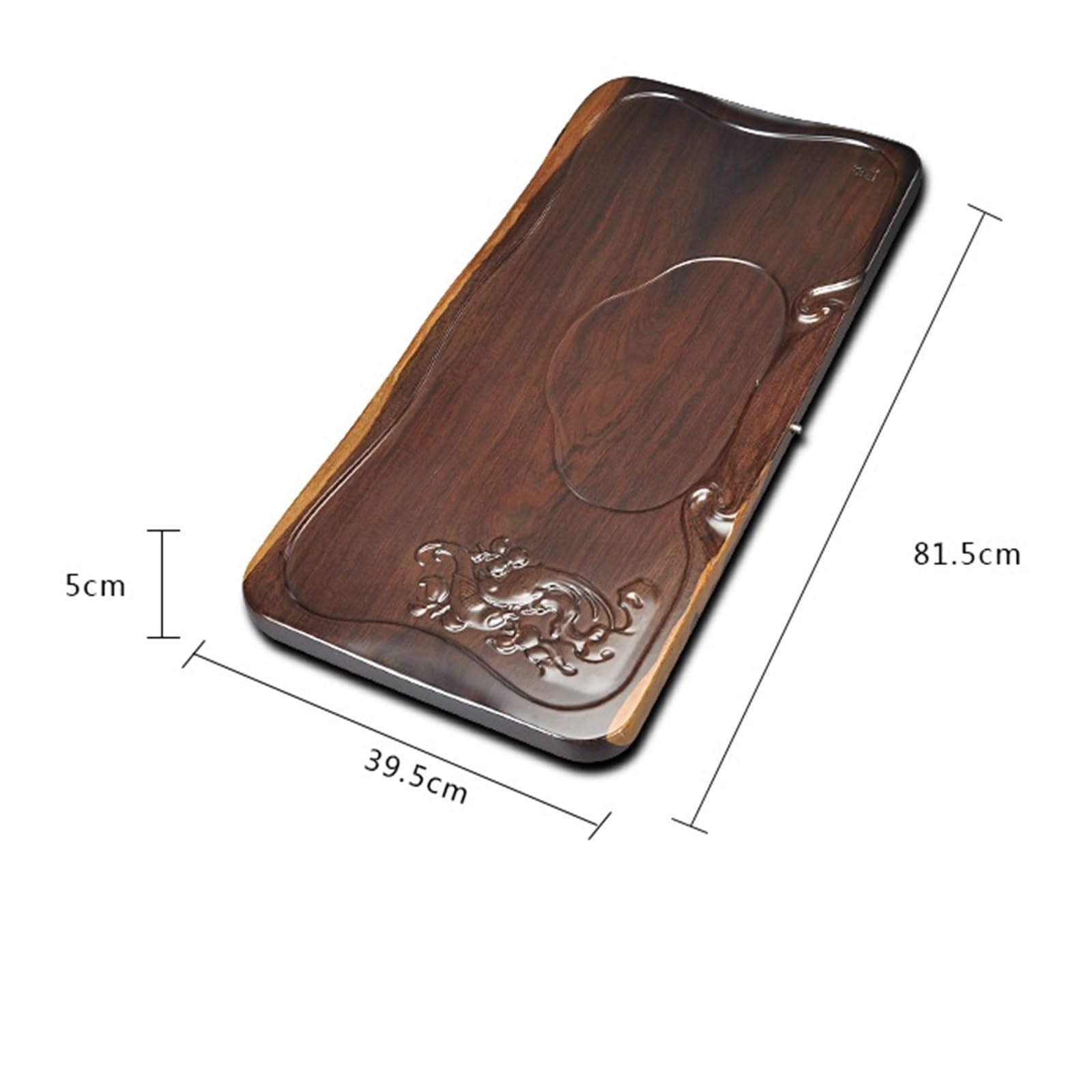 Bandeja de té de madera, tallado de ébano sólido, bandeja grande para servir té chino Kungfu para juego de té, diseño de superficie plana completa para experiencias de té elegantes