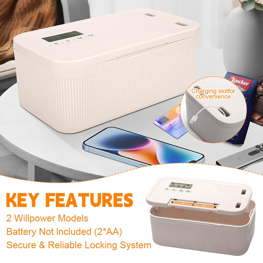 Caja Fuerte Con Temporizador, Pequeña Caja Con Cerradura De Combinación, Caja Bloqueable, Caja De Almacenamiento Con Cerradura Para Teléfonos, Videojuegos, Redes Sociales, Aperitivos (Blanco)