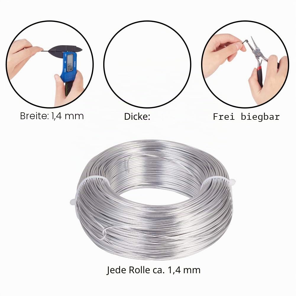 NBEADS 100m 1,5 mm Aluminiumdraht, Silber Basteldraht Aluminium Modellierdraht Für Schmuckherstellung Modellbau Blumen Silberfarben