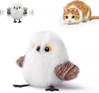 Petgravity Flapping Bird Cat Toy No Flying, Lifelike White Tit Chirp Tweet Kitten Toy, Rechargeable Touch Activated Cat Toy Interactive Catnip Toy Exercise Toy for All Breeds 5.1" White