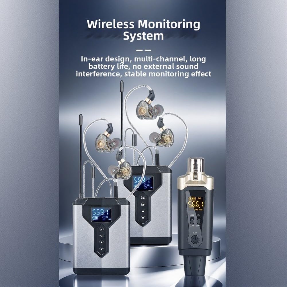 Sistema di monitoraggio wireless in-ear, trasmettitore e ricevitore IEM in lega di alluminio per live streaming band prove e prestazioni da palcoscenico (1 a 1)