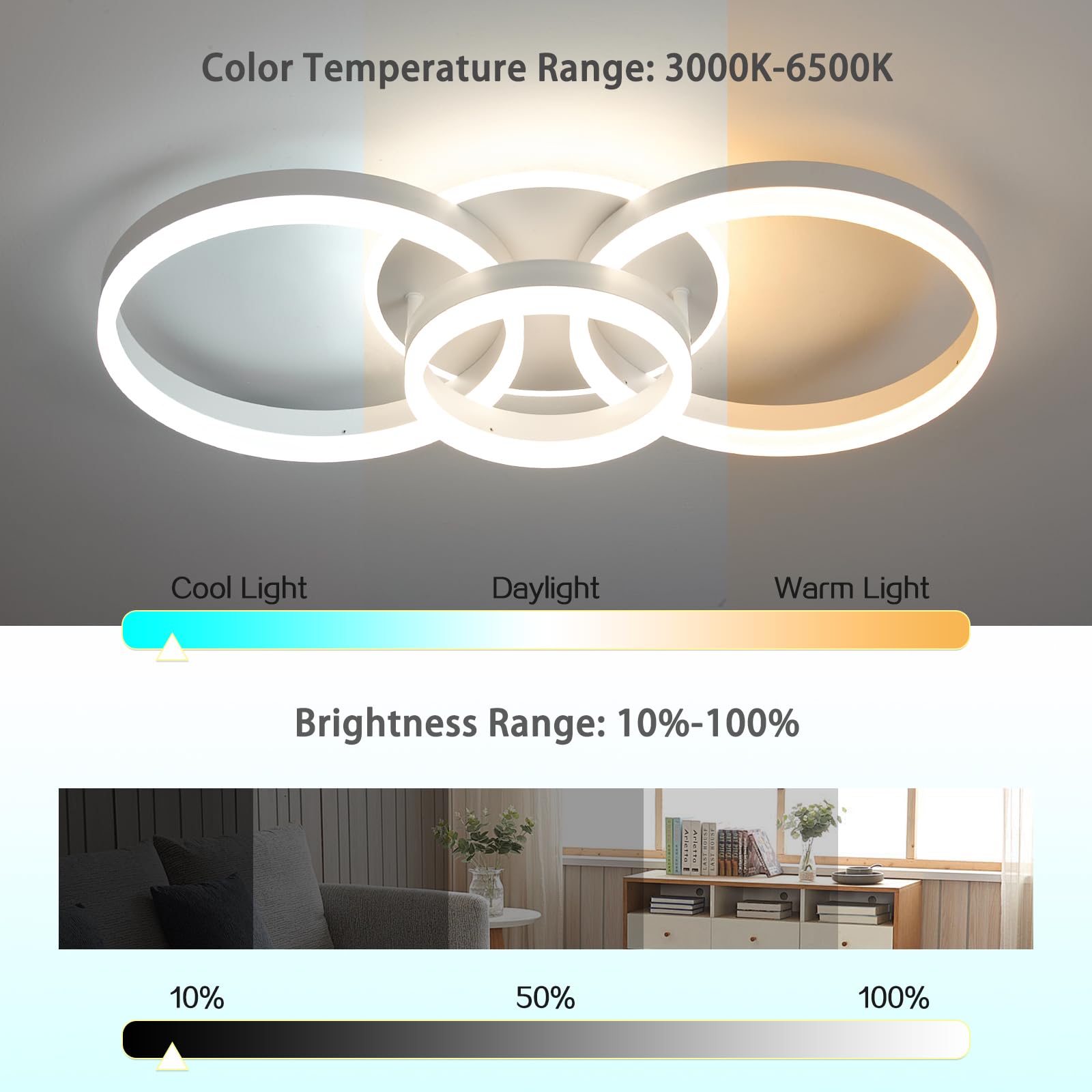 Moderne LED Heldere Plafondlamp, 6 Ring Witte Plafondlamp Met Afstandsbediening, Verlichtingsarmaturen Plafondlampen Voor Keuken, Woonkamer, Slaapkamer 3000K-6500K Intelligent Dimmen-White