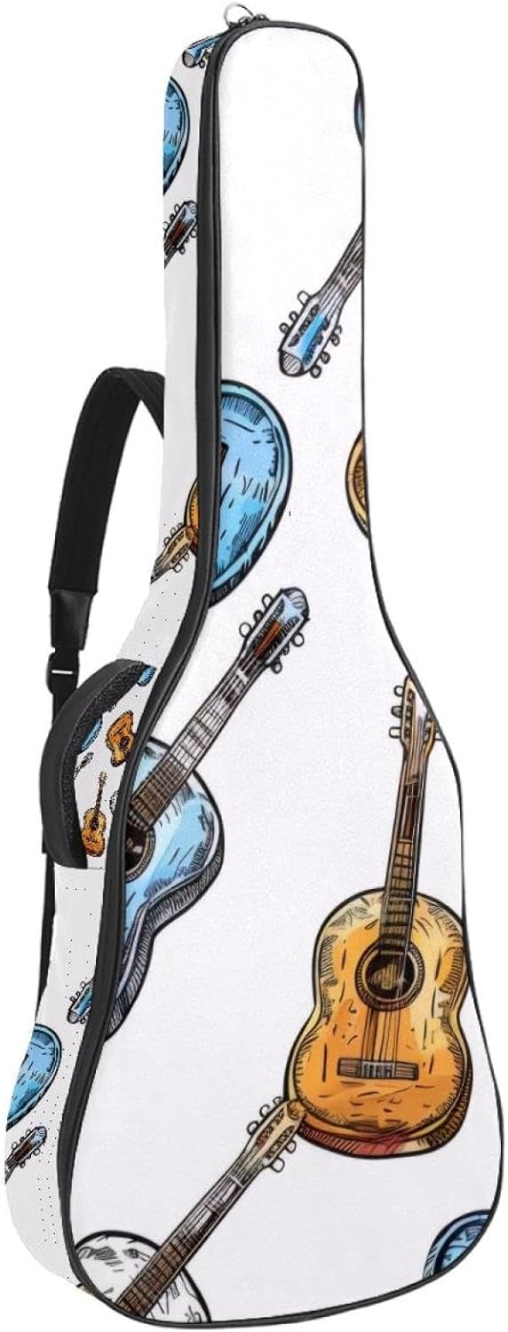 Acoustic Guitar Gig Bag 1 cm Thick Padding, Waterproof Electric Guitar Bag 40-42 Inch Guitar Case Backpack with Dual Shoulder Strap, Guitars on White Background