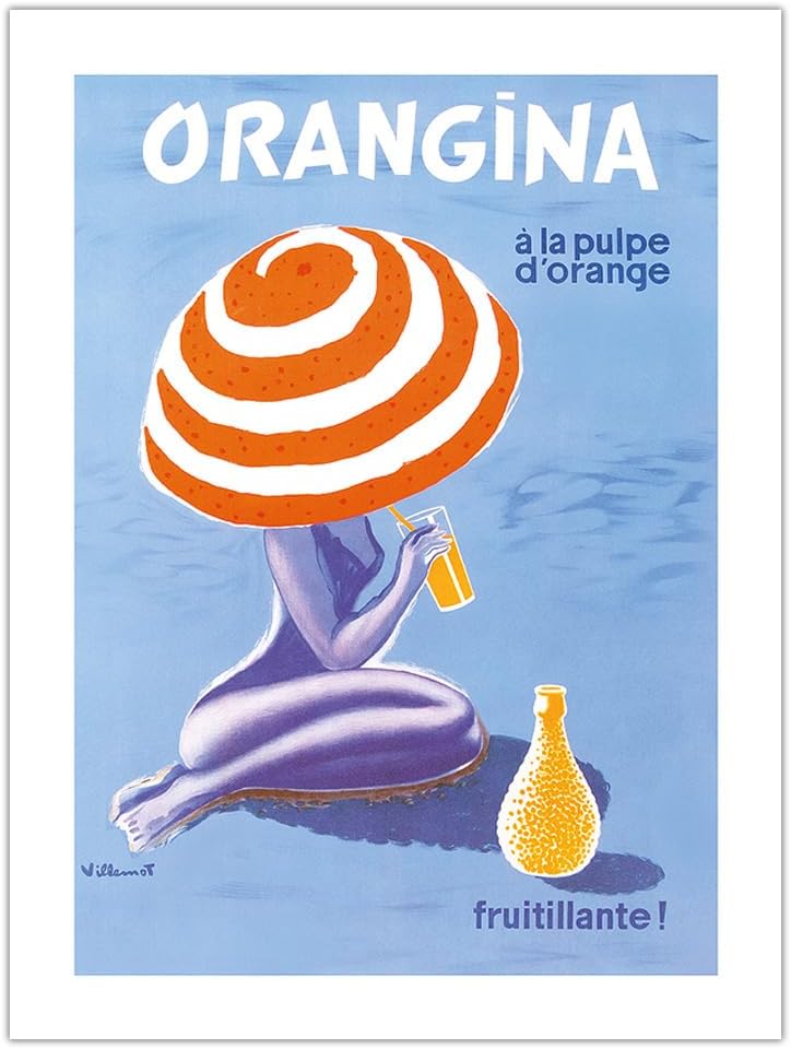 Orangina - Orange Sparkling Soda! - Vintage Advertising Poster by Bernard Villemot c.1964 - Bamboo Fine Art 290gsm Paper (Unframed) 12x16in
