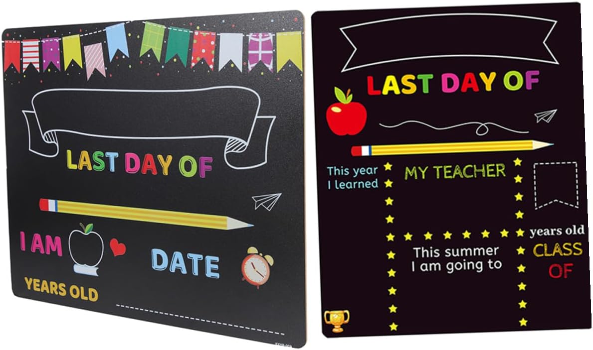Abaodam 2pcs Writing Chalkboard School Sign Kindergarten Message Board PVC Surface for Preschool Classroom First Day Photo Prop