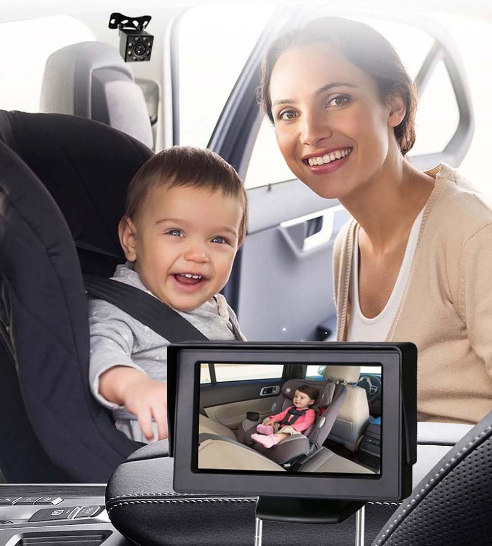 Baby Car Camera +4.3'' HD Baby Car Mirror Monitor Wide View, Night Vision Function Car Mirror Display, Essentials for Newborn, Safety Car Seat Mirror Camera