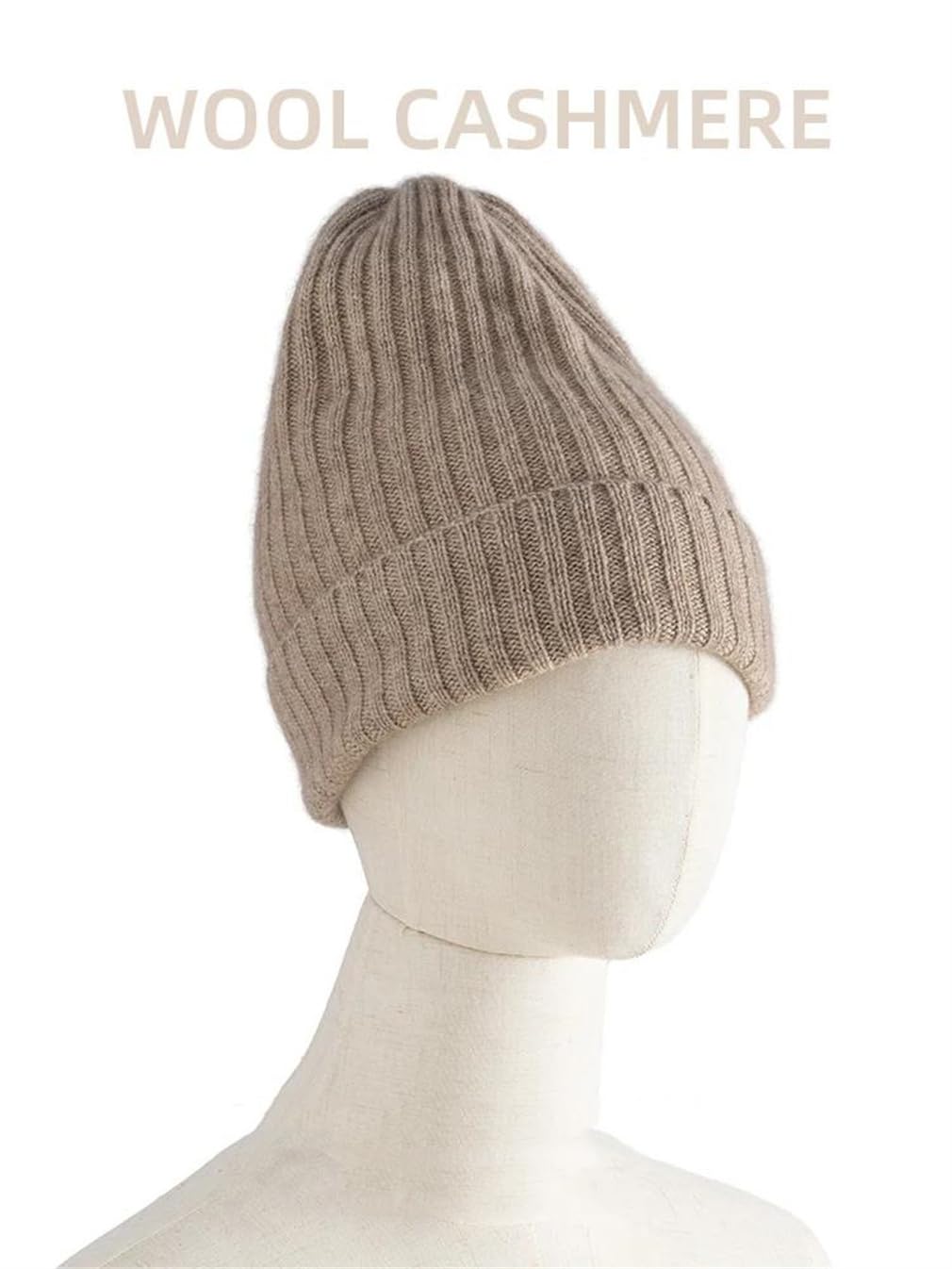 Berretto Lavorato A Maglia A Coste da Donna, Tinta Unita, Caldo, Invernale, in Misto Lana,B-One Size