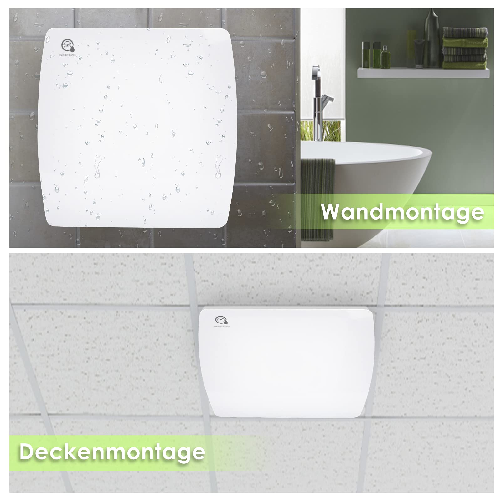 Randaco Wentylator łazienkowy 100 mm z czujnikiem wilgotności, wentylator wyciągowy, regulowany czas późniejszego działania, cichy wentylator ścienny, do łazienki, WC, kuchni, biały
