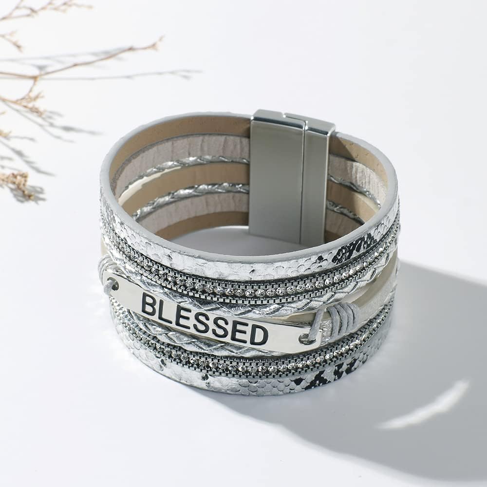 Vercret Leather Wrap Bracelet for Women - Multi-Layer Bracelets with Magnetic Clasp Bangle Cuff Stacked Bracelet for lady and Mother - Image 2