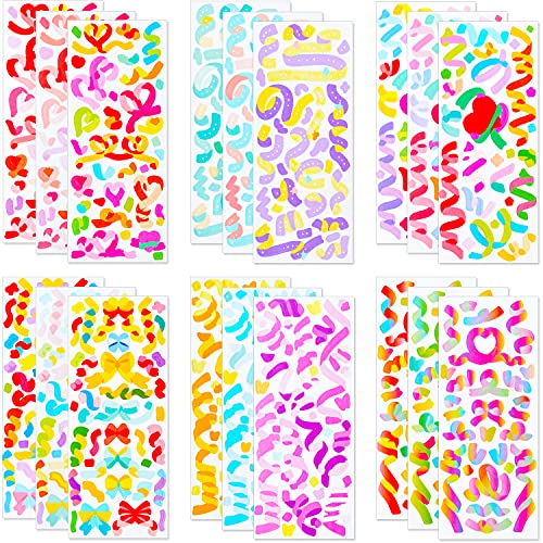 Waynoda 18 Sheets Colorful Ribbon Stickers Self Adhesive Decorative DIY Craft Stickers for Arts Greeting Cards Scrap Books Home Decoration Crafts