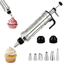 Dessert Decorating Syringe Set, Stainless Steel Frosting Piping Kit with 2 Tip Couplers & 6 Decorating Piping Tips Icing Piping Kit Cupcake Decorating Kit Cake Decorating Tools Black