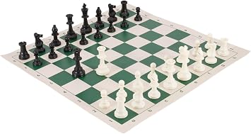 Tournament Chess Pieces and Chess Board Combo - Single Weighted - by US Chess Federation Green