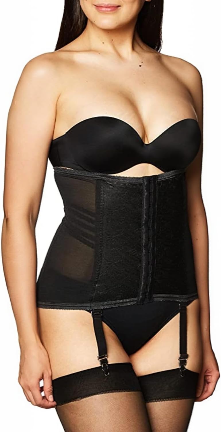 Style 21 Waist Trainer Girdle with Garters | Firm Control Power Net | Made in USA | Contour Bands + Flexible Boning