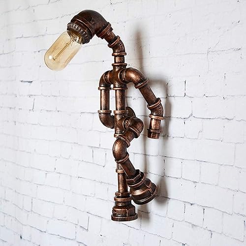 Vista 4 de Lámpara de pared industrial Steampunk – Lámpara de tubo retro E27 hecha a mano, aplique de soporte de metal para decoración única del hogar e