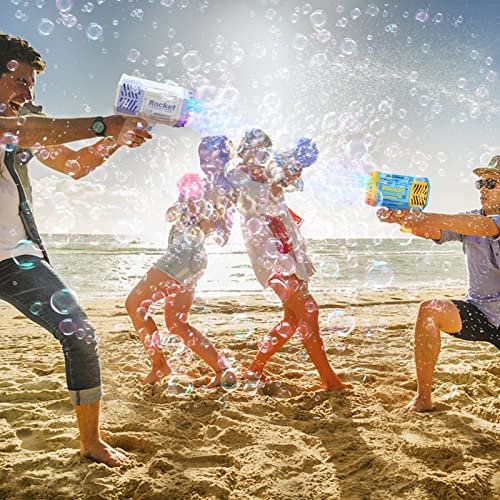 Bubble Gun - 69 Holes Rocket Bazooka Bubble Machine Gun With Colorful Lights & Bubble Solution For Kids Adult Automatic Bubble Maker Gun For Outdoor Playing Activity Party Wedding (Blue) #TOP4
