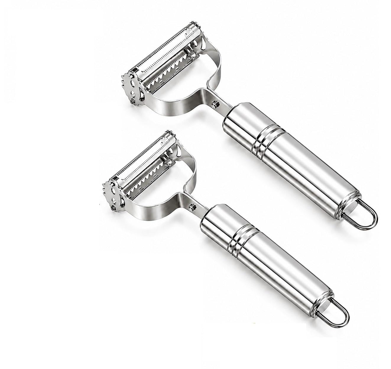 2 in 1 Stainless Steel Julienne Vegetable Peeler Multi-Functional Fruit & Veggie Shredder Slicer and Grater for Potatoes, Carrots, Cucumbers (Silver, 18 x 8.2 x 2.3 cm) (Pack of 2)-image-20