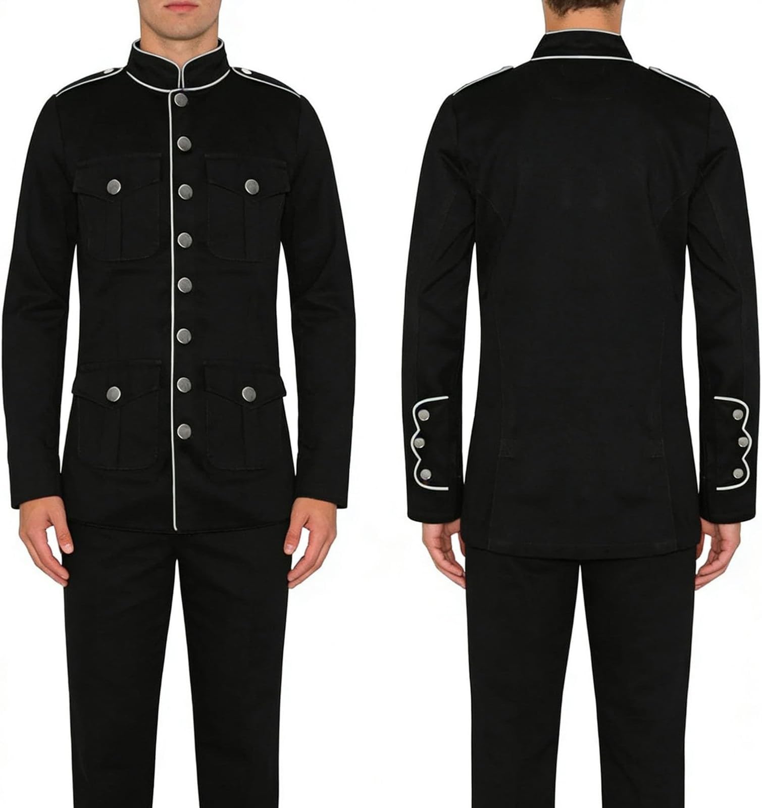 2026 Transition Jacket Men's Gothic Officer Coat, Casual Long Jacket with Decorative Details, Stand-Up Collar