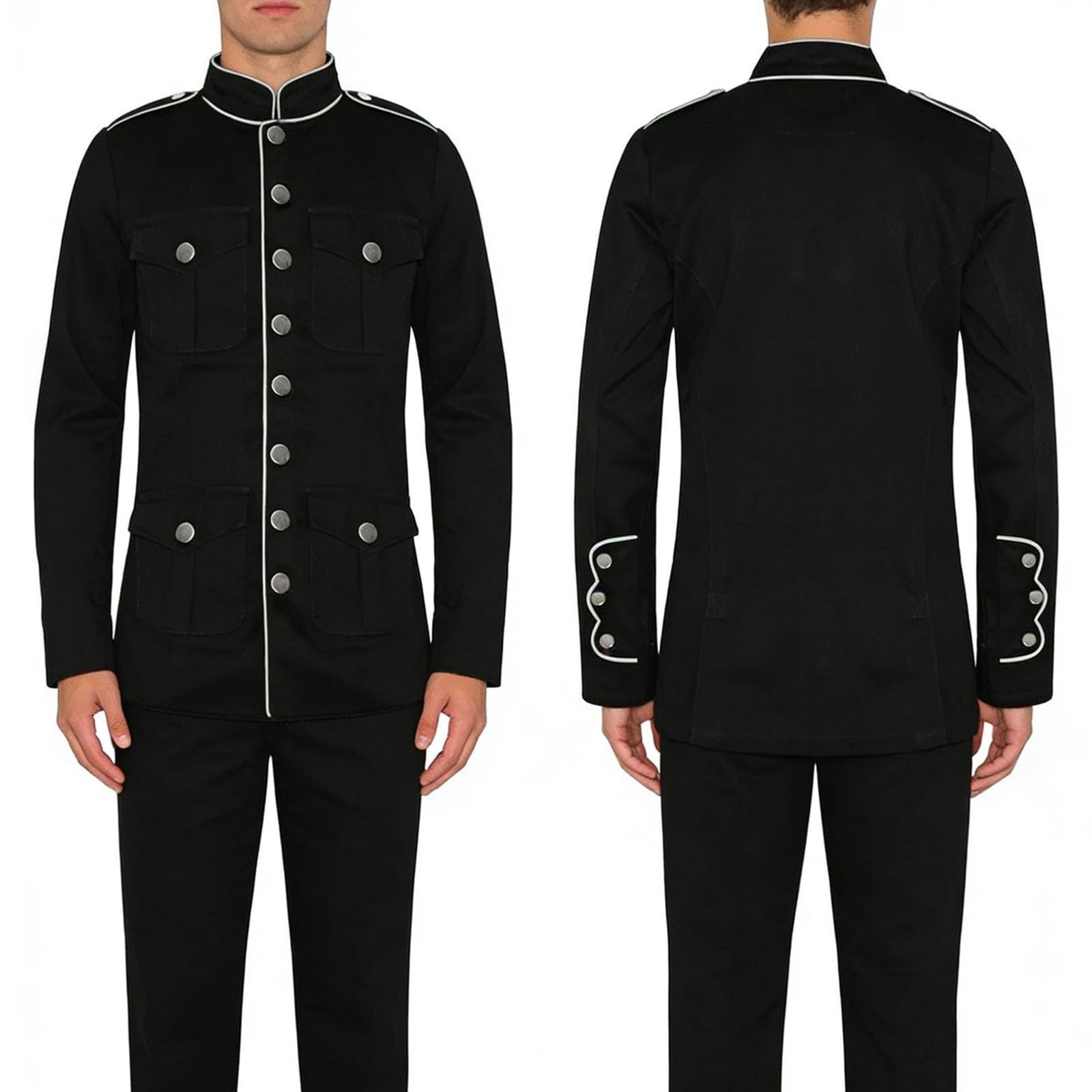 2026 Transition Jacket Men's Gothic Officer Coat, Casual Long Jacket with Decorative Details, Stand-Up Collar