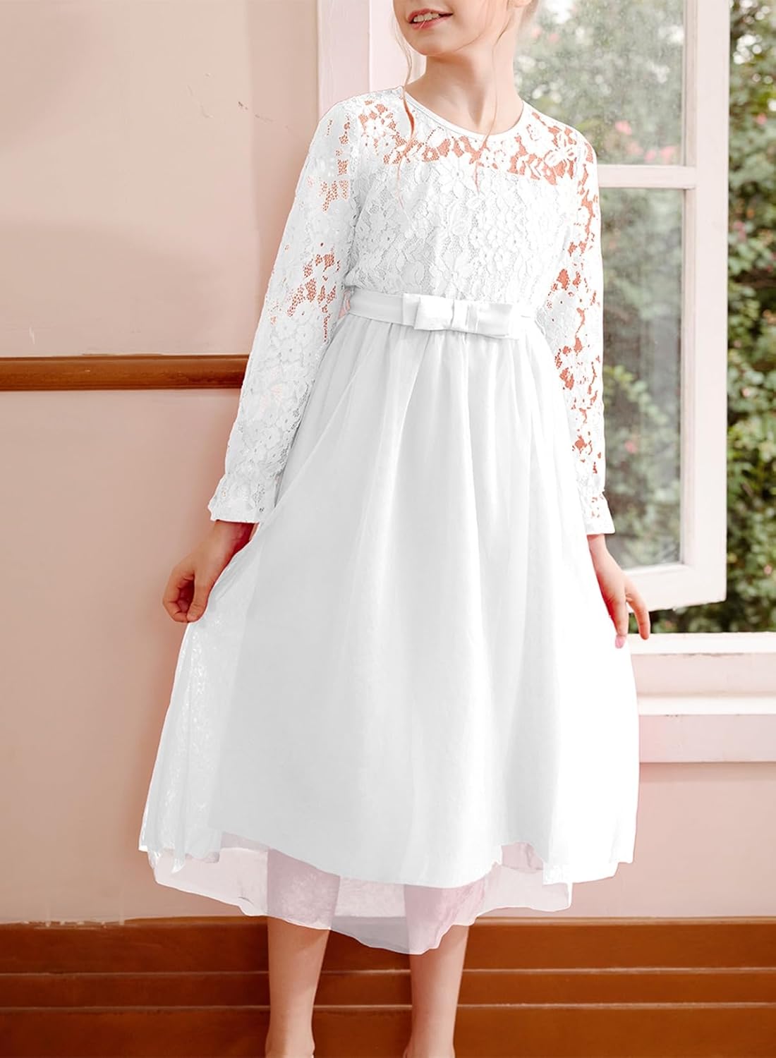 blibean Girls Flower Dresses Fall Lace Tulle Party Dress Size 6-15 Years - Image 4