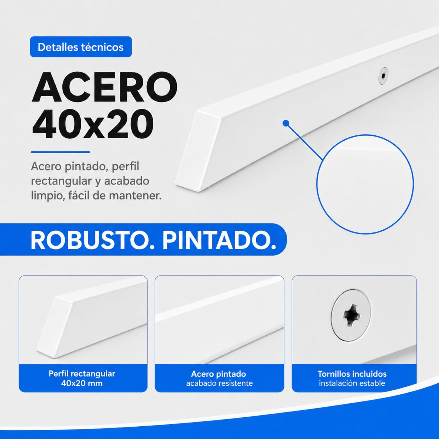 INOXLM - Pasamanos Rectangular 40 x 20 mm de Acero Pintado Blanco | Made in Italy Color Negro | Ideal para Uso en Interiores y Exteriores | Bricolaje (160 cm)