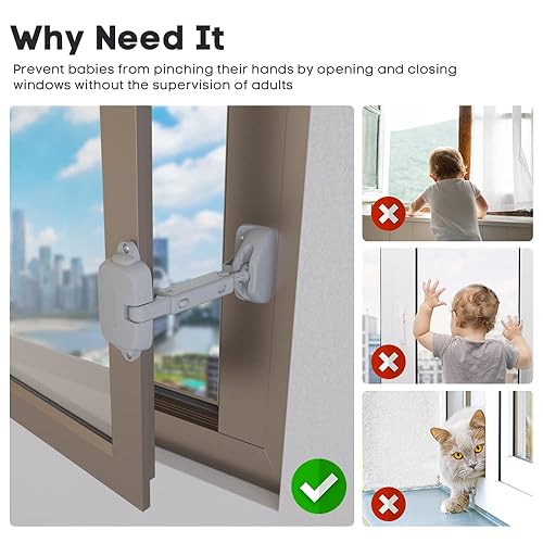 Miniatura 5 de EUDEMON 1 paquete de restrictor de ventana a prueba de niños para aluminio, madera, marcos de ventana de metal, cerradura de seguridad para bebés,