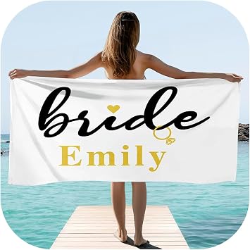 Personalized Bride Beach Towel with Name, Handmade Custom Girls Beach Towels for Bachelorette Party, Bridesmaid Favors Design with Bow Patter, Wedding Decor Bridal Shower Gift for Pool Style 2