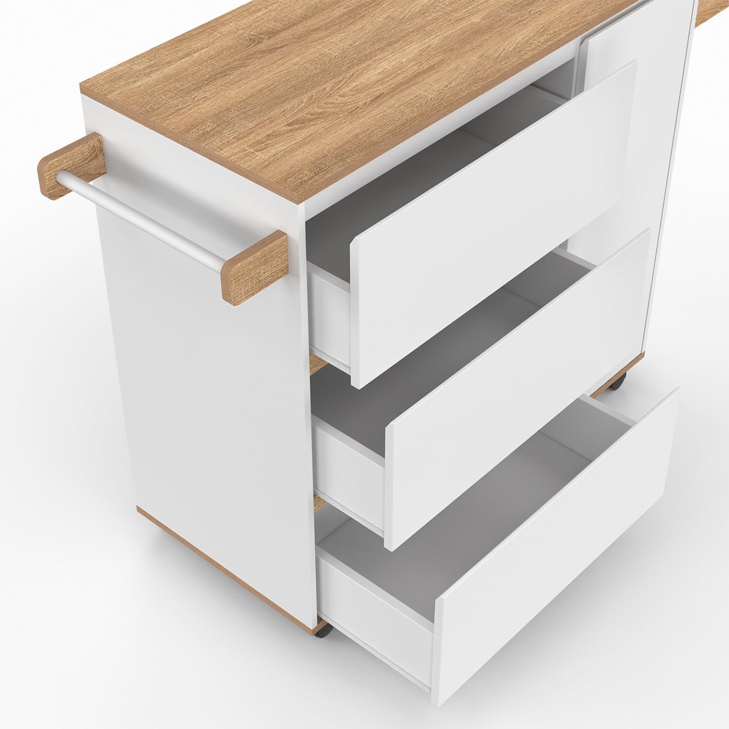 IDMarket - Credenza COMI XXL con 3 cassettoni e armadio bianco e piano effetto faggio L. 90 cm
