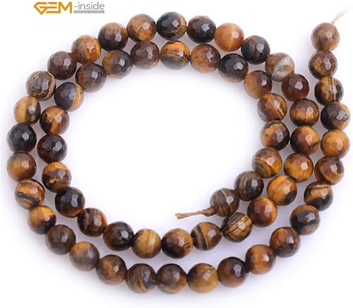 Miniatura 6 de GEM-Inside - Cuentas de 0.236in con piedra natural con ojo de tigre amarillo facetadas, redondas, sueltas para hacer joyas de bricolaje de 15.0in