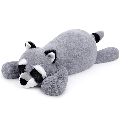 Slojkardon Raccoon Plush, 17in Weighted Raccoon Stuffed Animals, Cute Plush Toys Realistic Raccoons Body Pillow Hug Sleeping Fluffy Animal Toys for Kids, Bed Decor Plushie Doll Birthday Gift - 17in/45cml